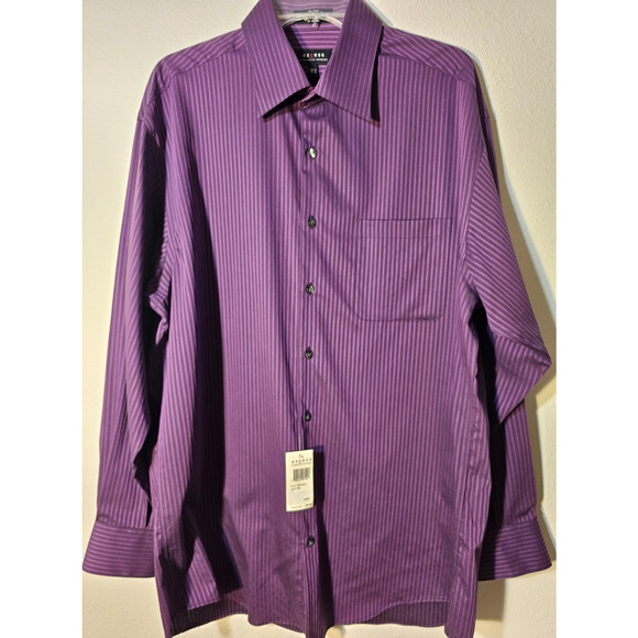 Axcess Mens Size 16.5 34/35 Purple Preppy Stripe Classic Button Up Dress Shirt - Picture 1 of 5